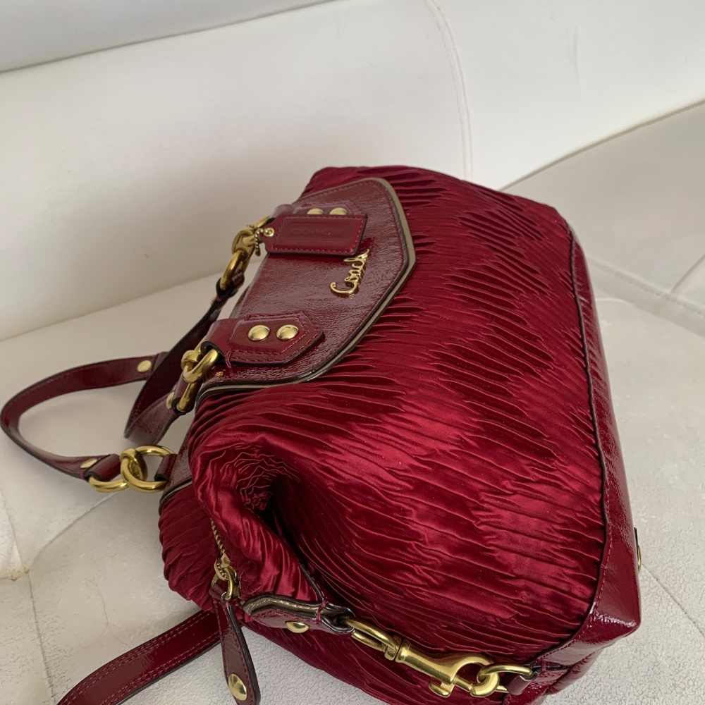 Coach Ashley Gathered Satin and Patent Leather Satchel in Bordeaux Med. Burgundy - Picture 8 of 16